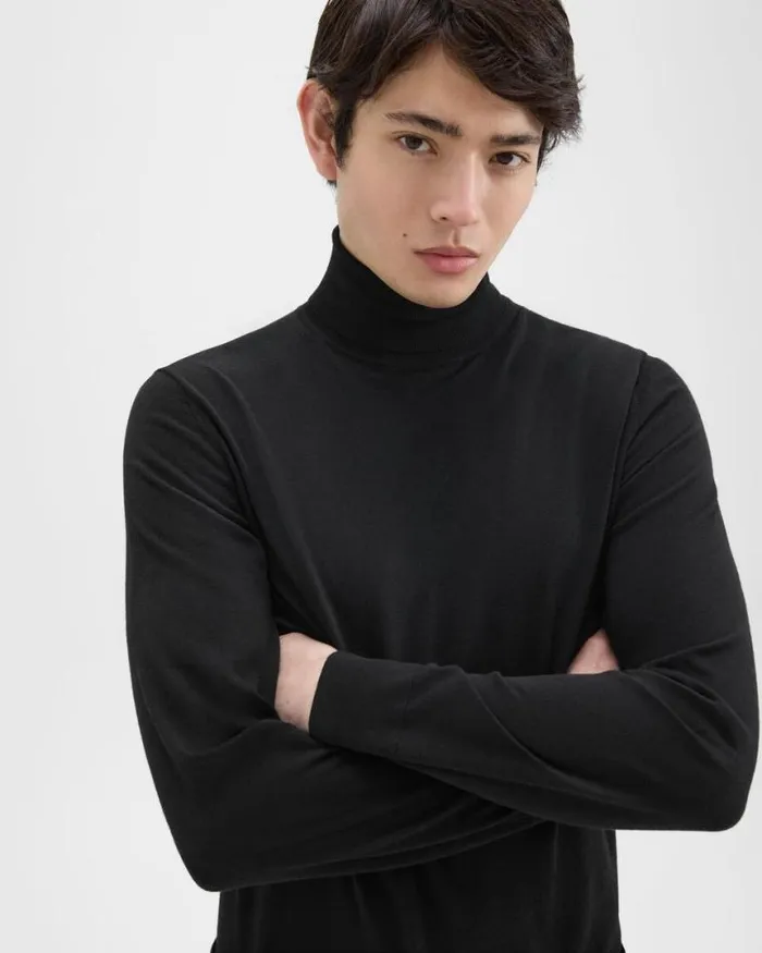 Sweaters Cardigans Men Theory Turtleneck Sweater In Regal Wool Black