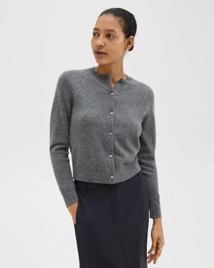Sweaters Cardigans Women Theory Crewneck Cardigan In Cashmere Husky