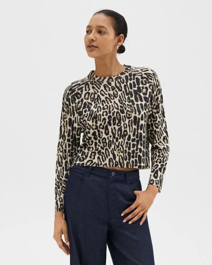 Sweaters Cardigans Women Theory Cropped Leopard Print Sweater In Merino Wool Beige Multi Sweaters Cardigans Women Theory Cropped Leopard Print Sweater In Merino Wool Beige Multi