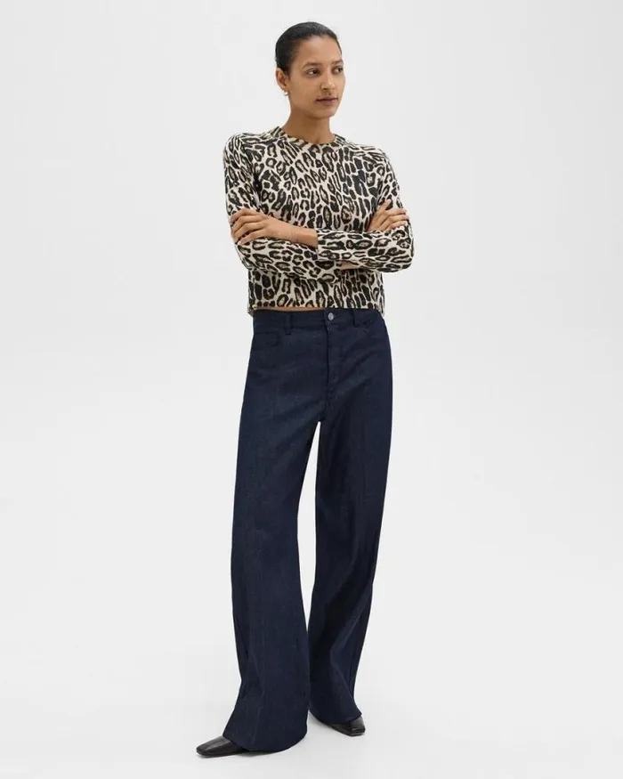 Sweaters Cardigans Women Theory Cropped Leopard Print Sweater In Merino Wool Beige Multi Sweaters Cardigans Women Theory Cropped Leopard Print Sweater In Merino Wool Beige Multi