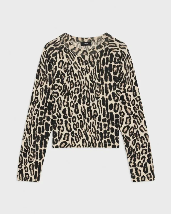 Sweaters Cardigans Women Theory Cropped Leopard Print Sweater In Merino Wool Beige Multi Sweaters Cardigans Women Theory Cropped Leopard Print Sweater In Merino Wool Beige Multi