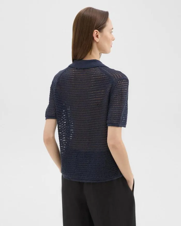 Sweaters Cardigans Women Theory Mesh ShortSleeve Shirt In LinenViscose Nocturne Navy Sweaters Cardigans Women Theory Mesh ShortSleeve Shirt In LinenViscose Nocturne Navy