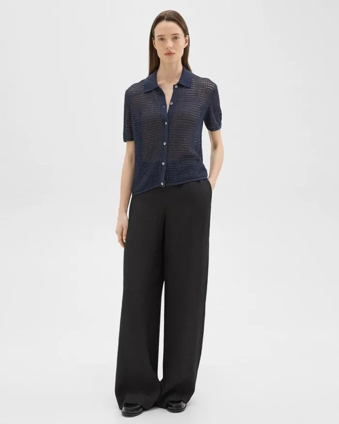 Sweaters Cardigans Women Theory Mesh ShortSleeve Shirt In LinenViscose Nocturne Navy Sweaters Cardigans Women Theory Mesh ShortSleeve Shirt In LinenViscose Nocturne Navy