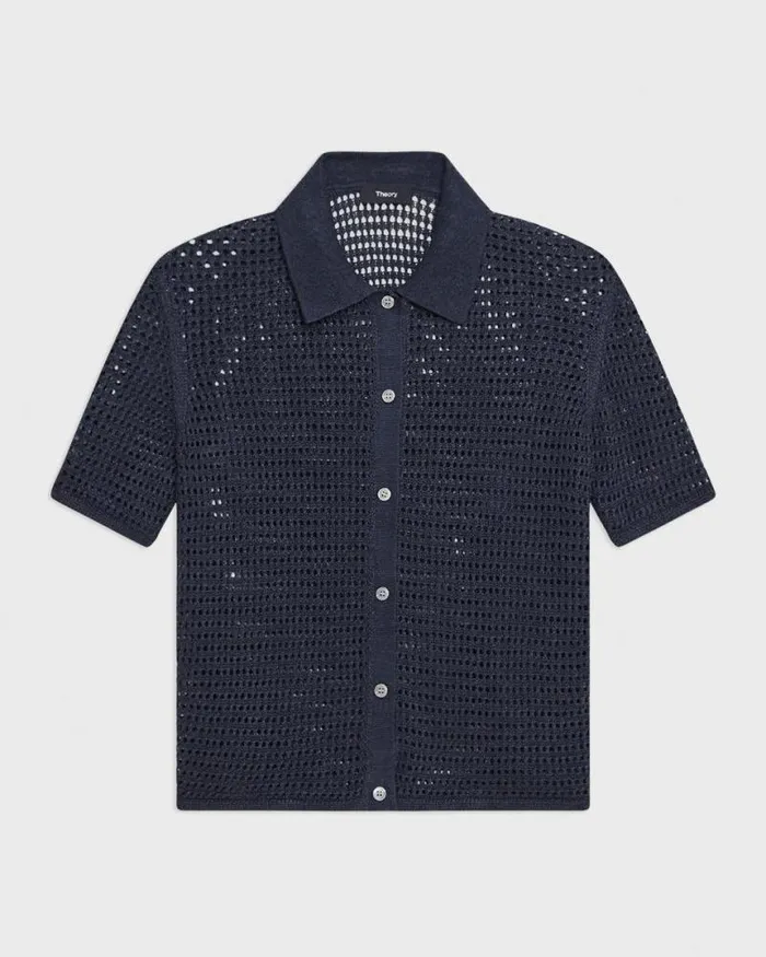 Sweaters Cardigans Women Theory Mesh ShortSleeve Shirt In LinenViscose Nocturne Navy Sweaters Cardigans Women Theory Mesh ShortSleeve Shirt In LinenViscose Nocturne Navy