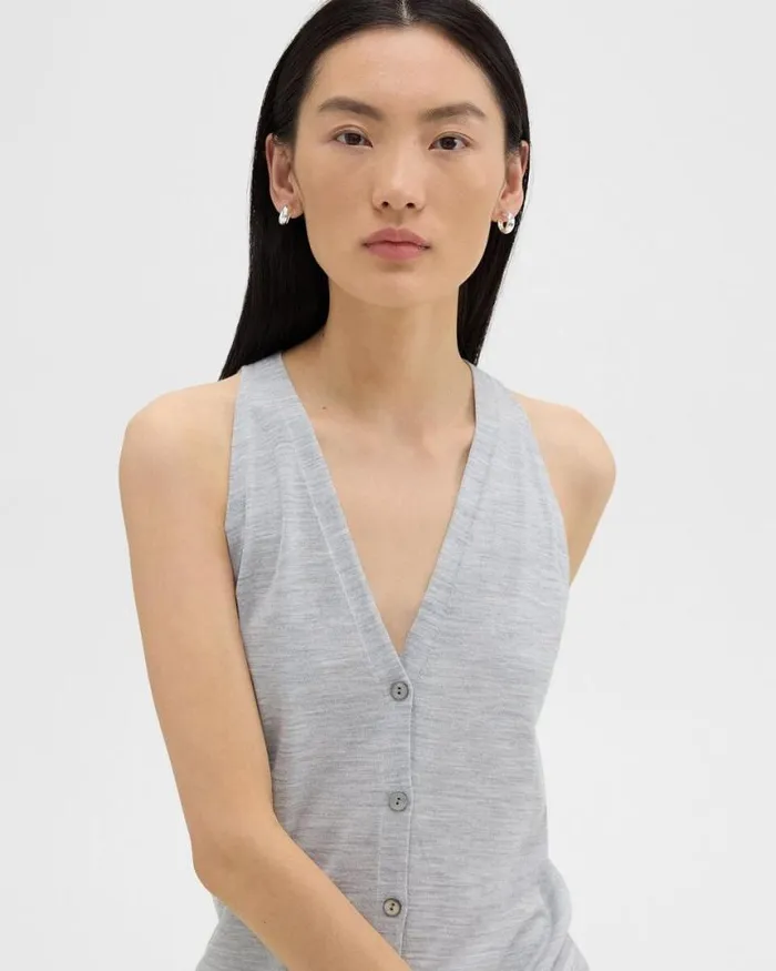 Sweaters Cardigans Women Theory Slim Sweater Vest In Regal Wool Frosted Grey Heather