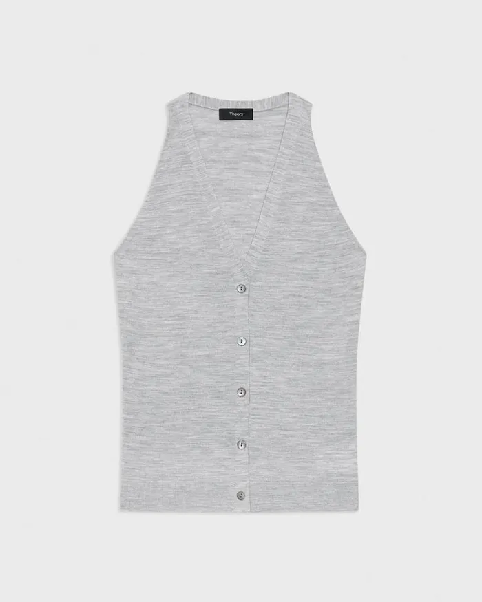 Sweaters Cardigans Women Theory Slim Sweater Vest In Regal Wool Frosted Grey Heather