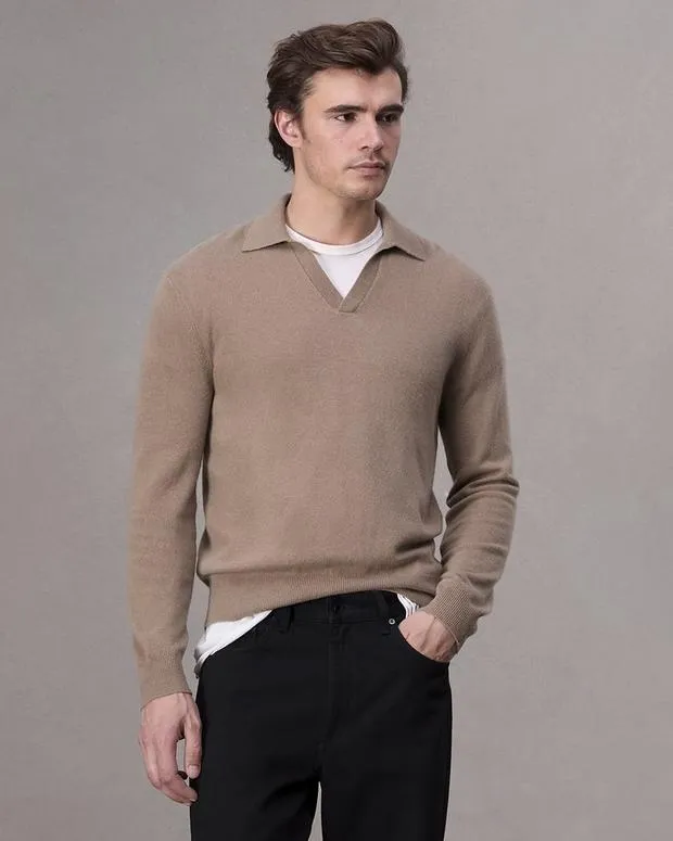 Sweaters Men Rag and Bone Downing Cashmere Polo Desert