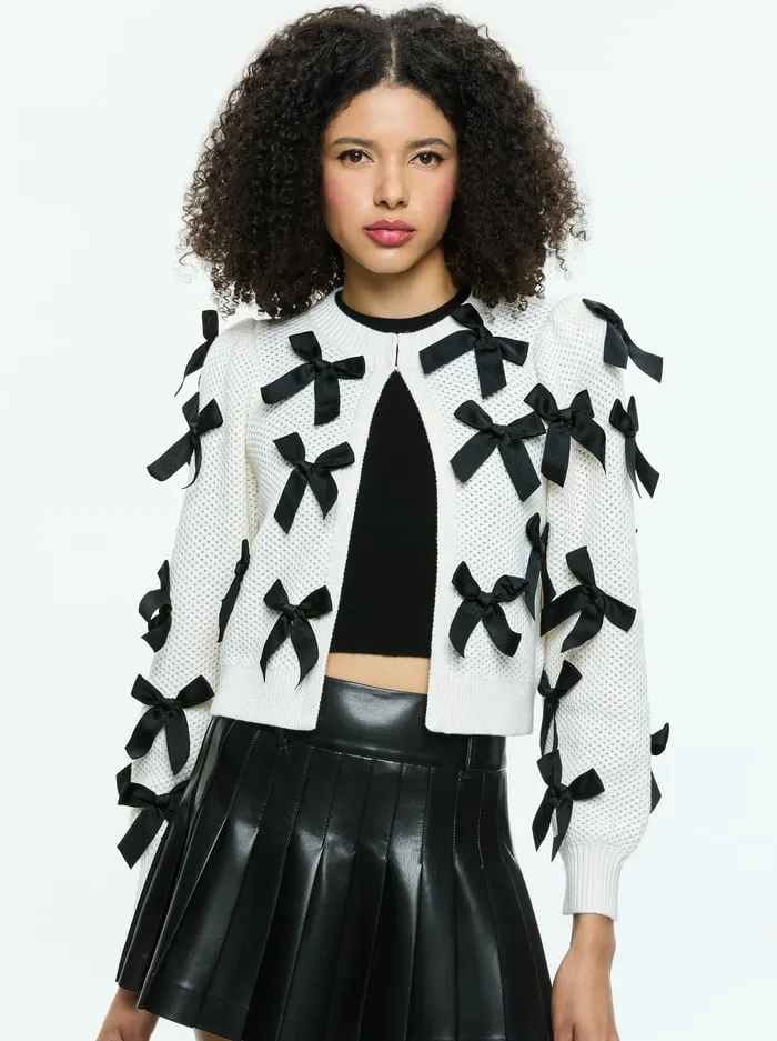 Sweaters Women Alice Olivia Kitty Bow Cardigan Soft Whiteblack