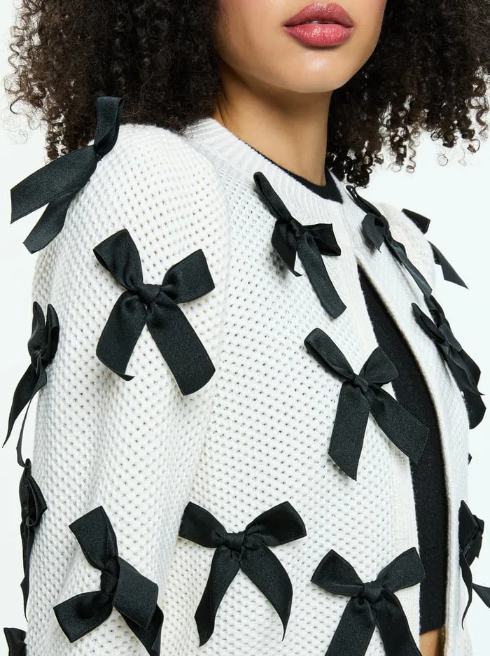 Sweaters Women Alice Olivia Kitty Bow Cardigan Soft Whiteblack
