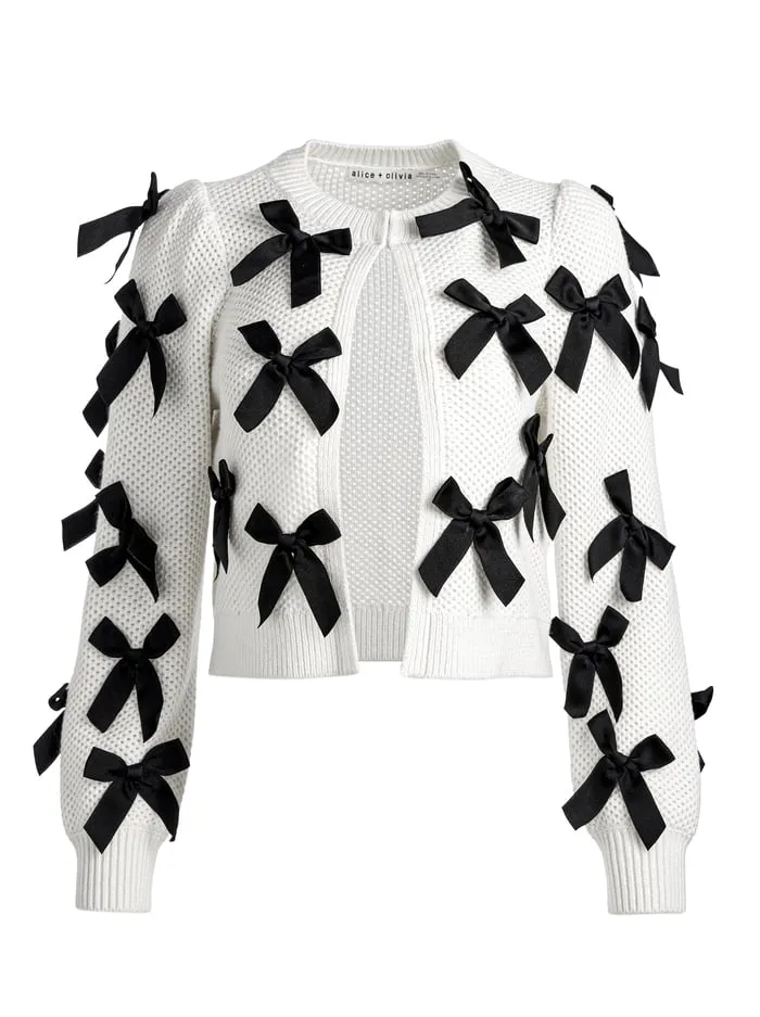 Sweaters Women Alice Olivia Kitty Bow Cardigan Soft Whiteblack