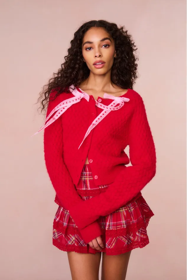 Sweaters Women LoveShackFancy Cupid Bow Cardigan Cherry Bomb