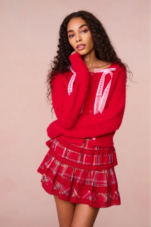 Sweaters Women LoveShackFancy Cupid Bow Cardigan Cherry Bomb