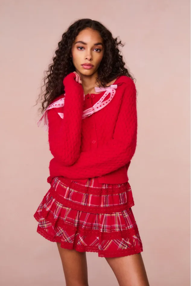 Sweaters Women LoveShackFancy Cupid Bow Cardigan Cherry Bomb