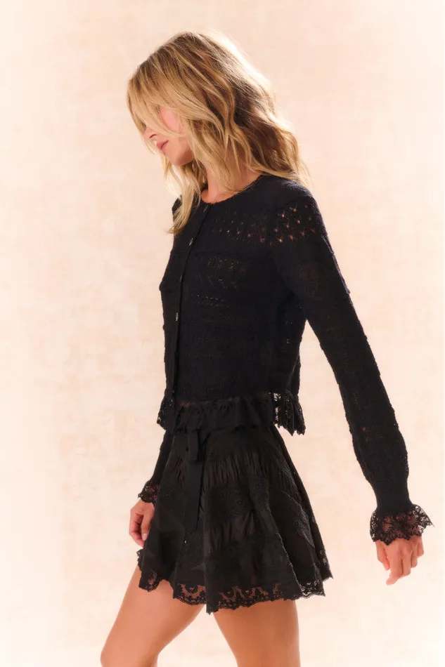 Sweaters Women LoveShackFancy Norden AlpacaBlend LaceTrimmed Cardigan Black