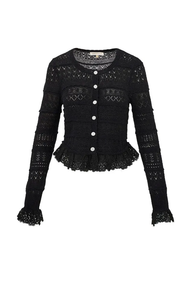 Sweaters Women LoveShackFancy Norden AlpacaBlend LaceTrimmed Cardigan Black