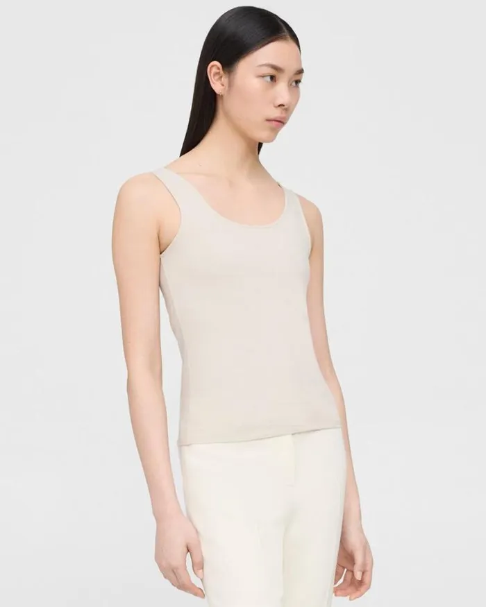 TShirts Tank Tops Women Theory Scoop Neck Tank In Stretch Cotton Sand