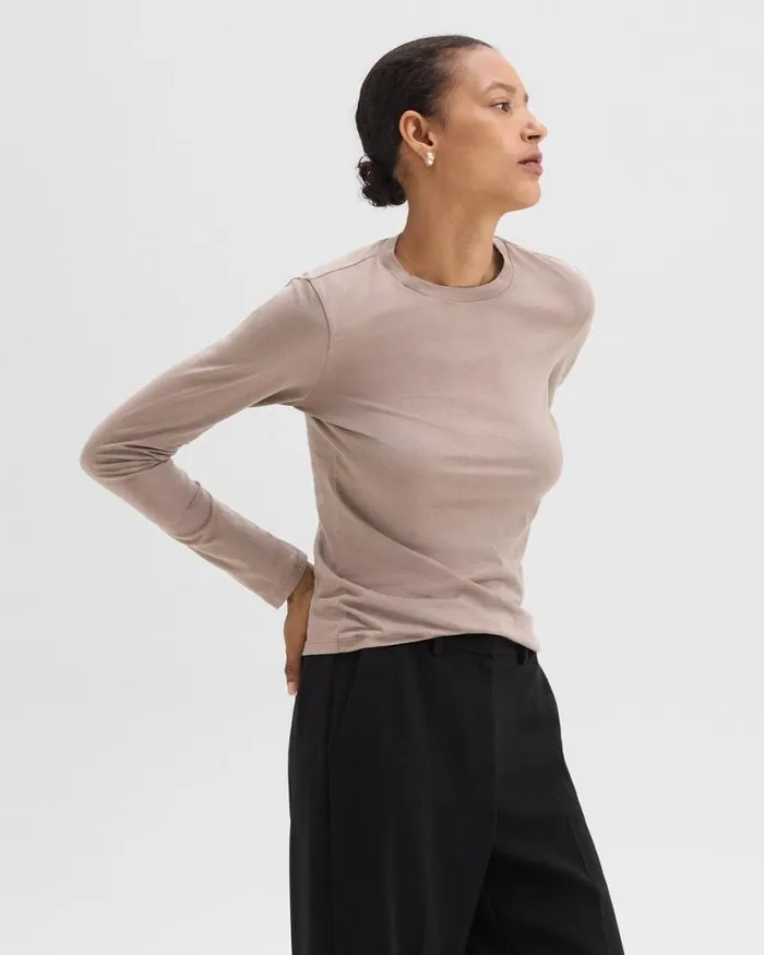 TShirts Tank Tops Women Theory Tiny LongSleeve Tee In Organic Cotton Cinder TShirts Tank Tops Women Theory Tiny LongSleeve Tee In Organic Cotton Cinder