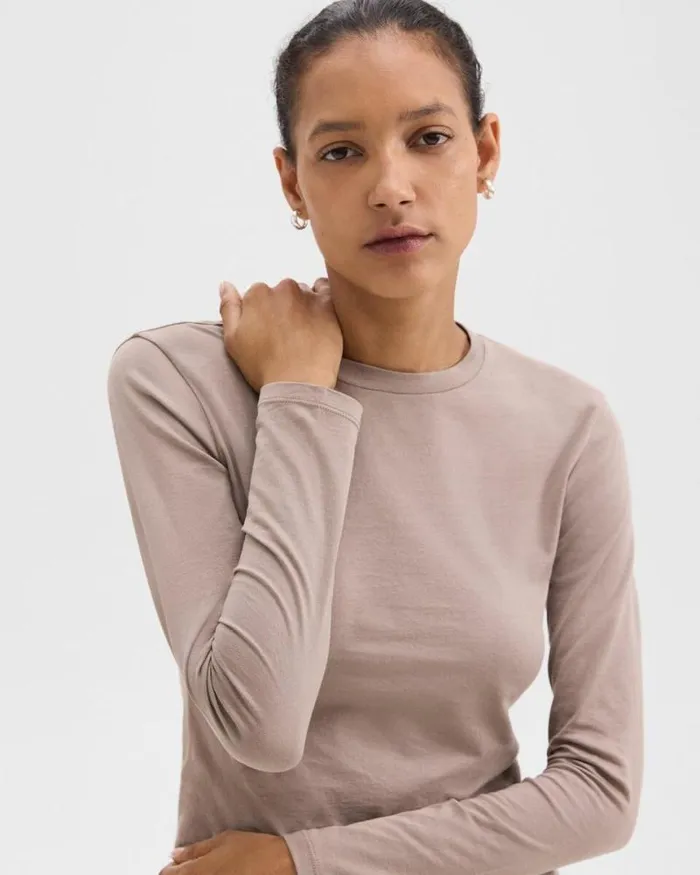 TShirts Tank Tops Women Theory Tiny LongSleeve Tee In Organic Cotton Cinder TShirts Tank Tops Women Theory Tiny LongSleeve Tee In Organic Cotton Cinder