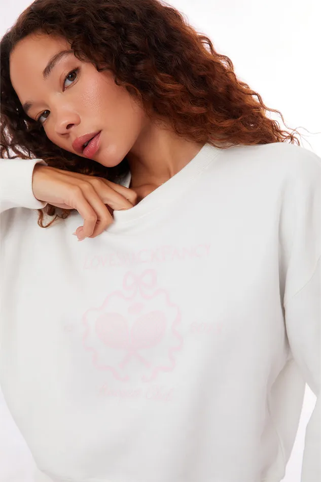 Tees and Fleece Women LoveShackFancy Aneria Tennis Logo Pullover Sweatshirt White