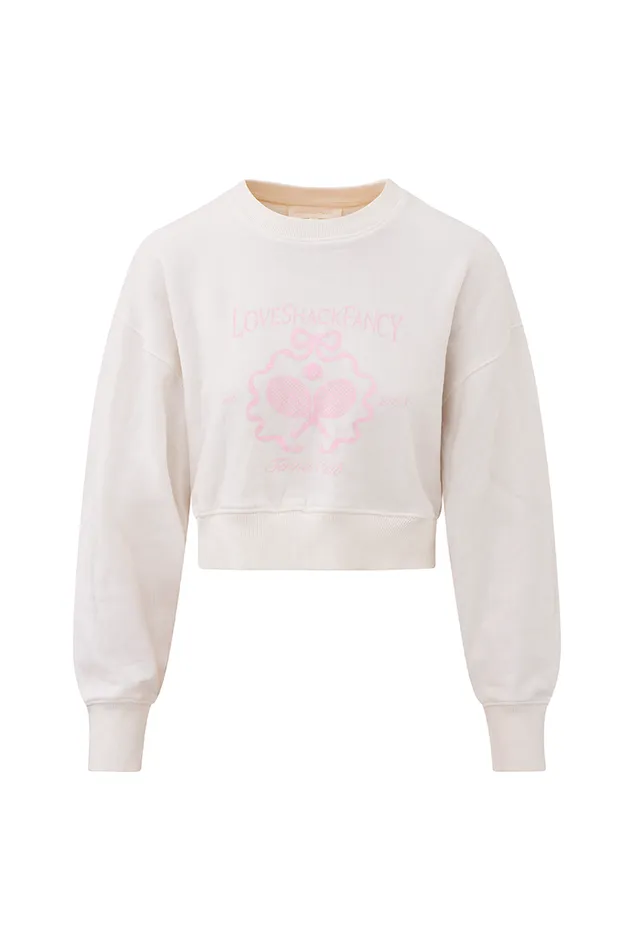 Tees and Fleece Women LoveShackFancy Aneria Tennis Logo Pullover Sweatshirt White