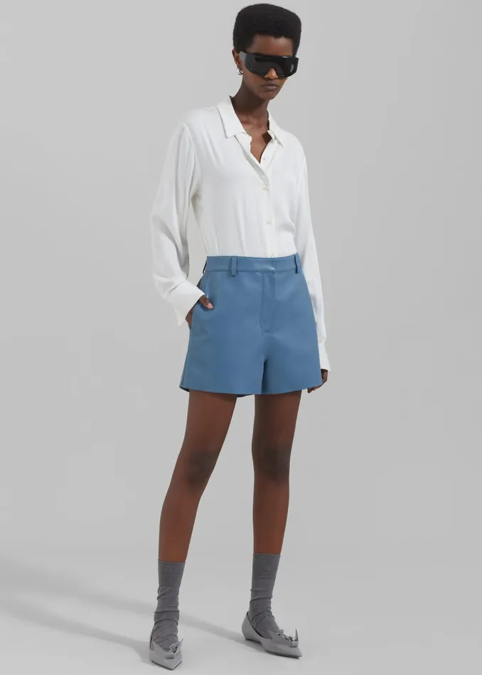The Frankie Shop Bottoms Cassie Faux Leather Mini Shorts 8211 Blue 8211 Women
