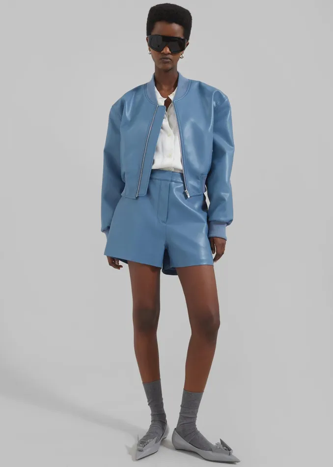 The Frankie Shop Bottoms Cassie Faux Leather Mini Shorts 8211 Blue 8211 Women