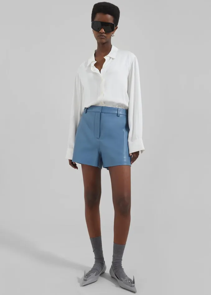 The Frankie Shop Bottoms Cassie Faux Leather Mini Shorts 8211 Blue 8211 Women