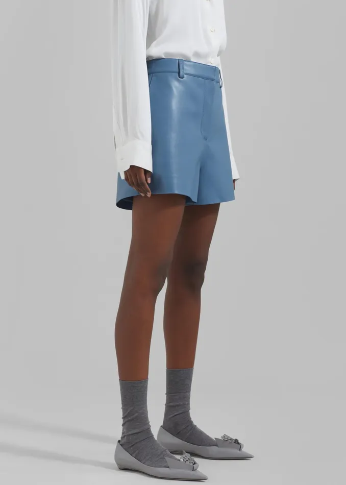 The Frankie Shop Bottoms Cassie Faux Leather Mini Shorts 8211 Blue 8211 Women