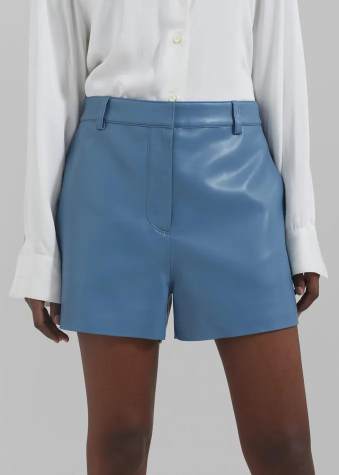 The Frankie Shop Bottoms Cassie Faux Leather Mini Shorts 8211 Blue 8211 Women