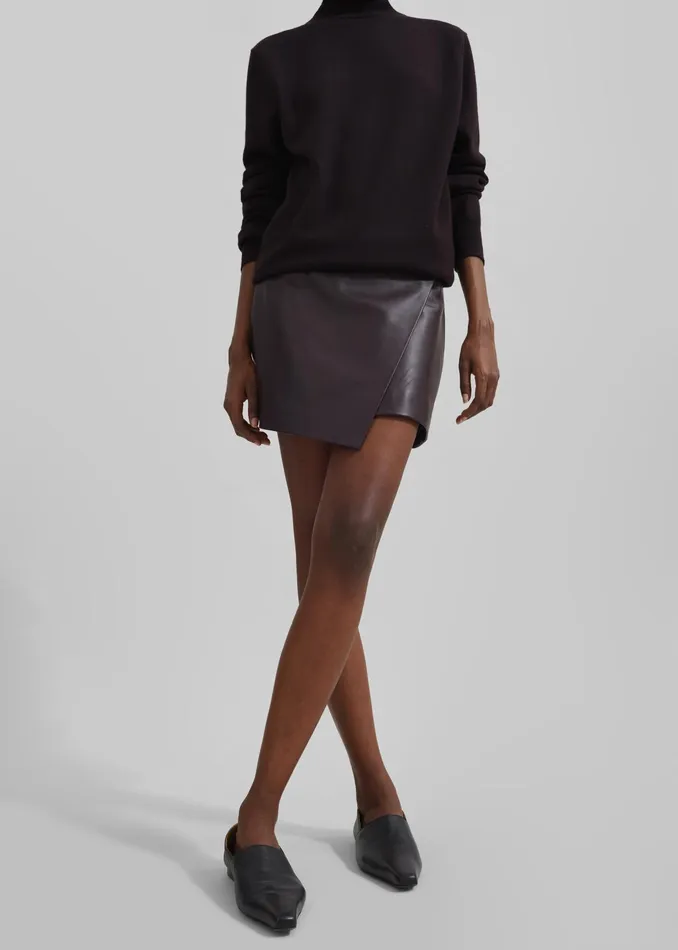 The Frankie Shop Bottoms Cleo Leather Mini Wrap Skirt 8211 Dark Plum 8211 Women The Frankie Shop Bottoms Cleo Leather Mini Wrap Skirt 8211 Dark Plum 8211 Women