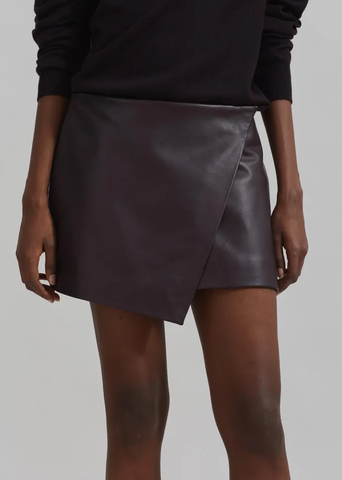 The Frankie Shop Bottoms Cleo Leather Mini Wrap Skirt 8211 Dark Plum 8211 Women