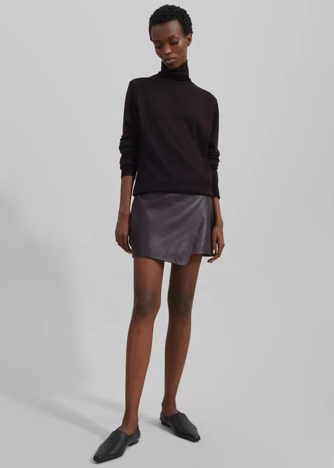 The Frankie Shop Bottoms Cleo Leather Mini Wrap Skirt 8211 Dark Plum 8211 Women