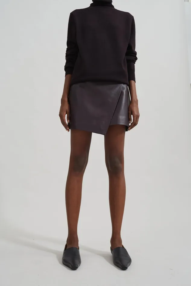 The Frankie Shop Bottoms Cleo Leather Mini Wrap Skirt 8211 Dark Plum 8211 Women