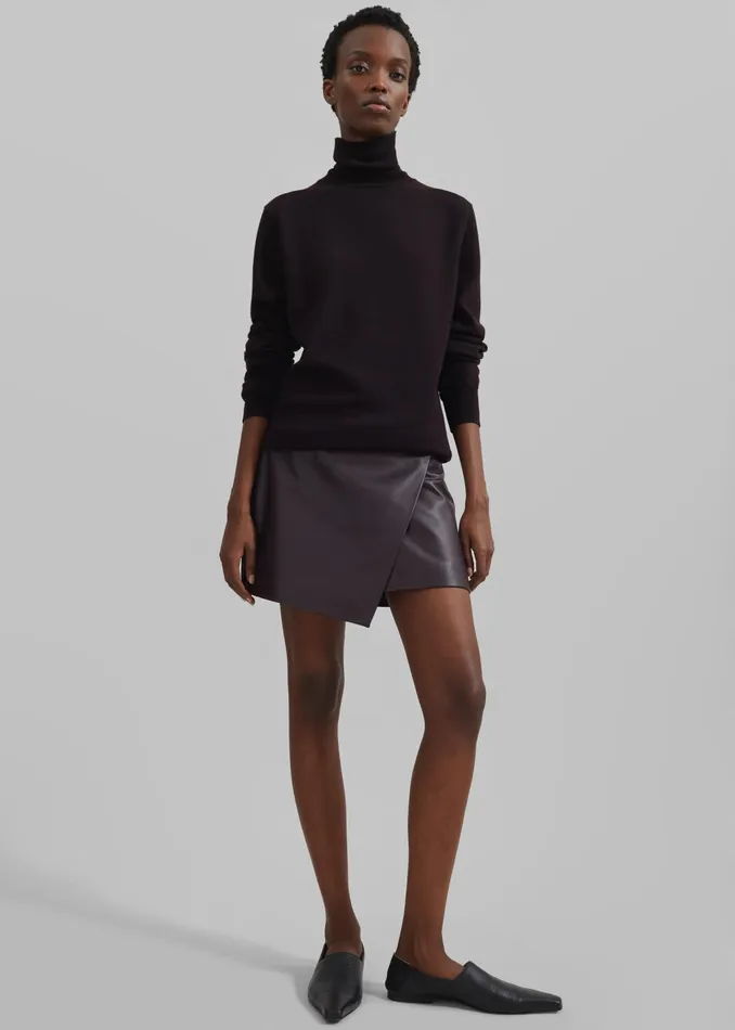 The Frankie Shop Bottoms Cleo Leather Mini Wrap Skirt 8211 Dark Plum 8211 Women