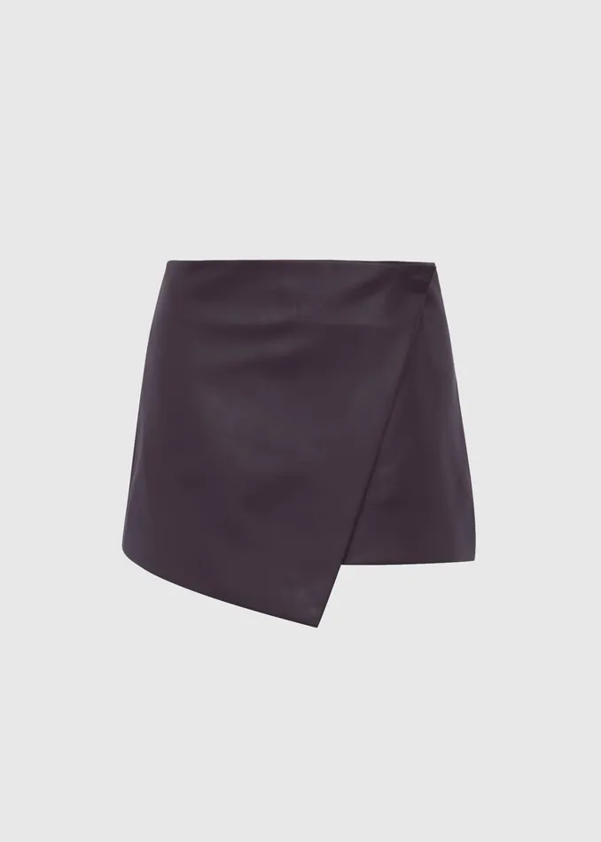 The Frankie Shop Bottoms Cleo Leather Mini Wrap Skirt 8211 Dark Plum 8211 Women