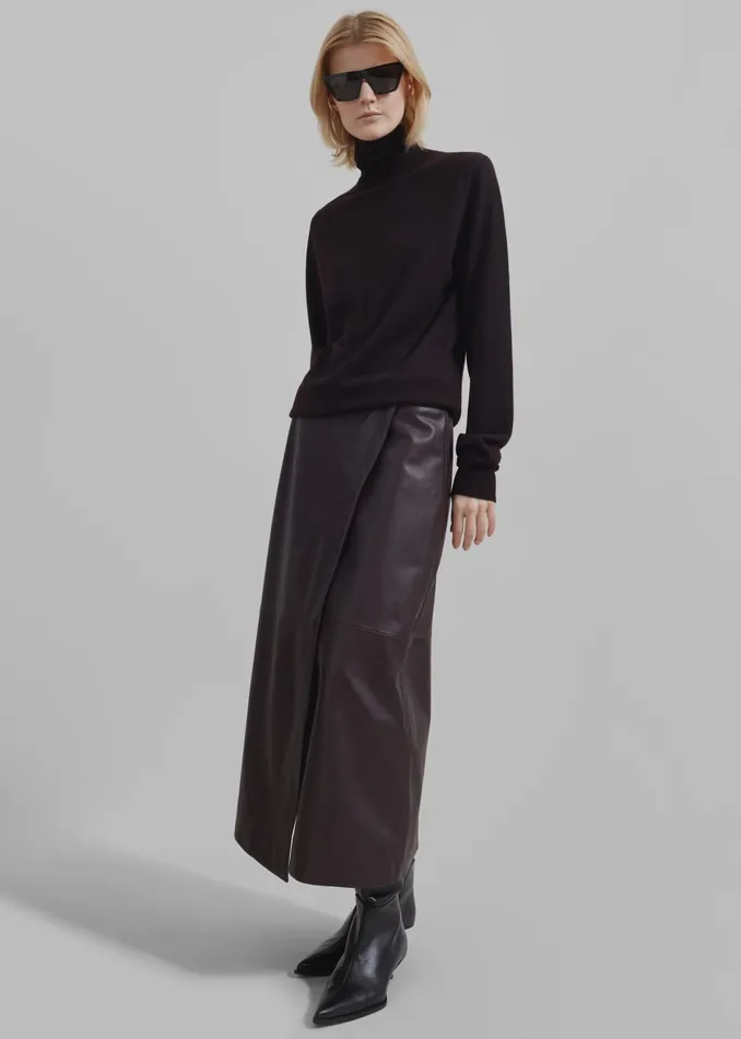 The Frankie Shop Bottoms Hedi Leather Midi Wrap Skirt 8211 Dark Plum 8211 Women The Frankie Shop Bottoms Hedi Leather Midi Wrap Skirt 8211 Dark Plum 8211 Women