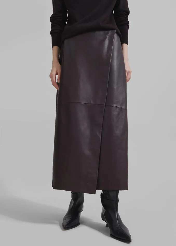 The Frankie Shop Bottoms Hedi Leather Midi Wrap Skirt 8211 Dark Plum 8211 Women