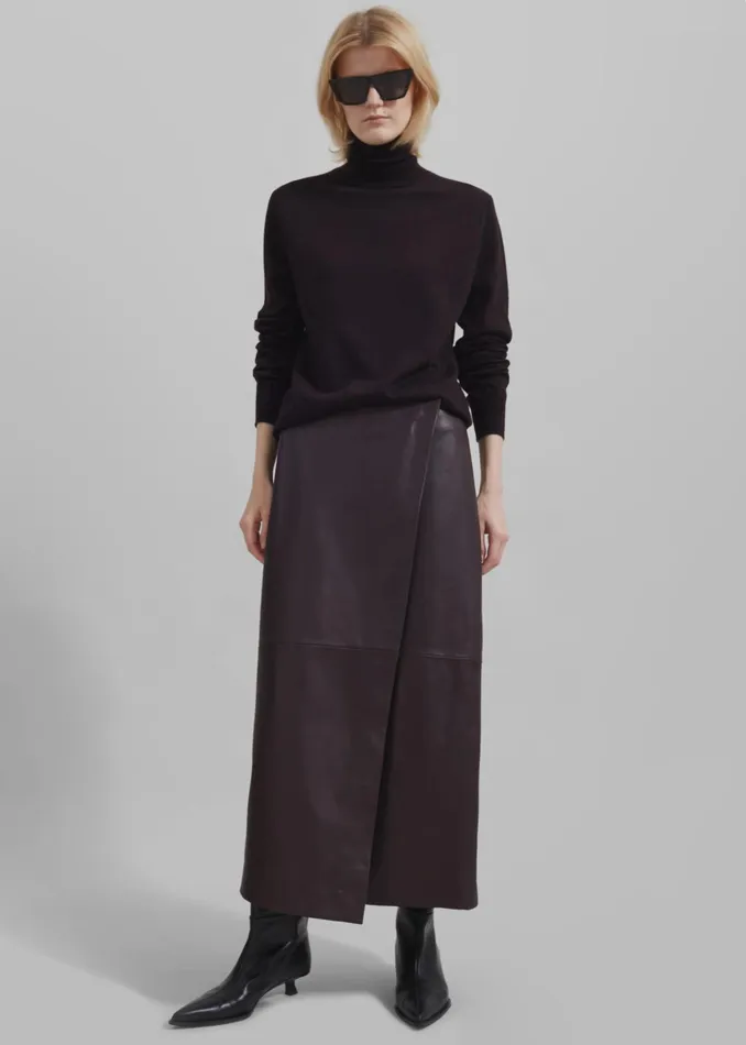 The Frankie Shop Bottoms Hedi Leather Midi Wrap Skirt 8211 Dark Plum 8211 Women