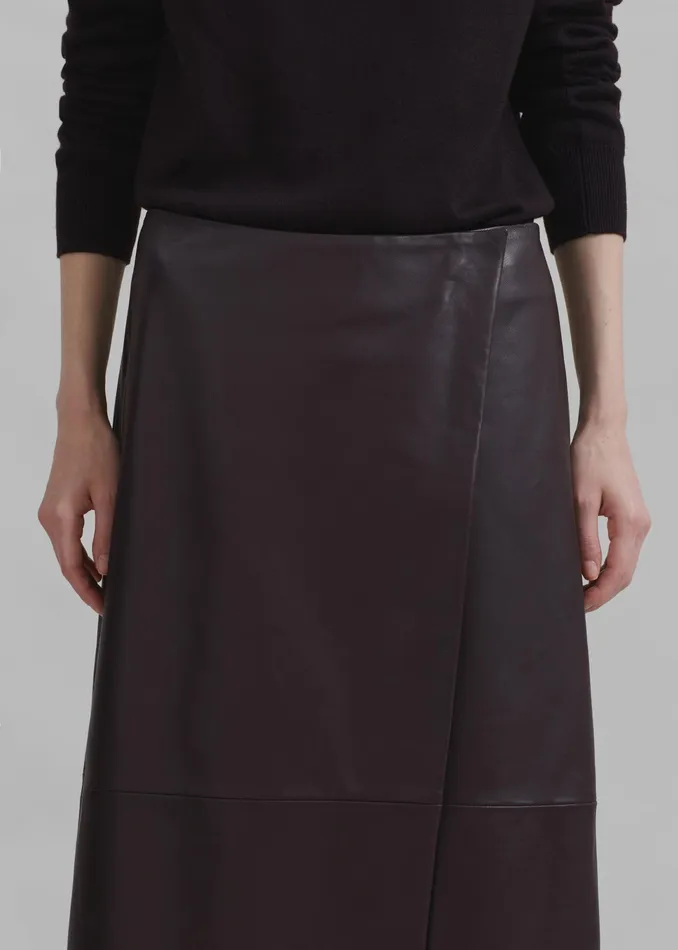 The Frankie Shop Bottoms Hedi Leather Midi Wrap Skirt 8211 Dark Plum 8211 Women