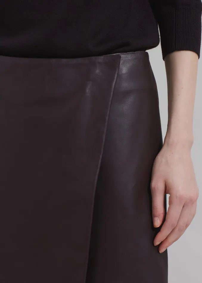 The Frankie Shop Bottoms Hedi Leather Midi Wrap Skirt 8211 Dark Plum 8211 Women