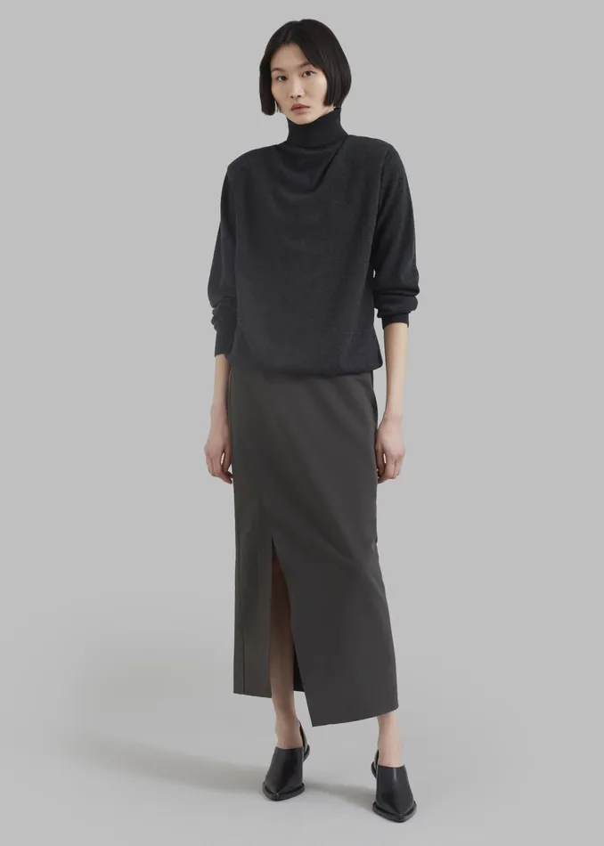 The Frankie Shop Bottoms Joy Side Slit Midi Skirt 8211 Charcoal 8211 Women