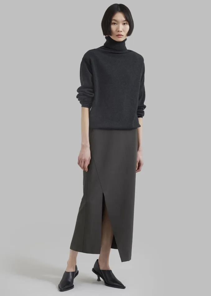 The Frankie Shop Bottoms Joy Side Slit Midi Skirt 8211 Charcoal 8211 Women