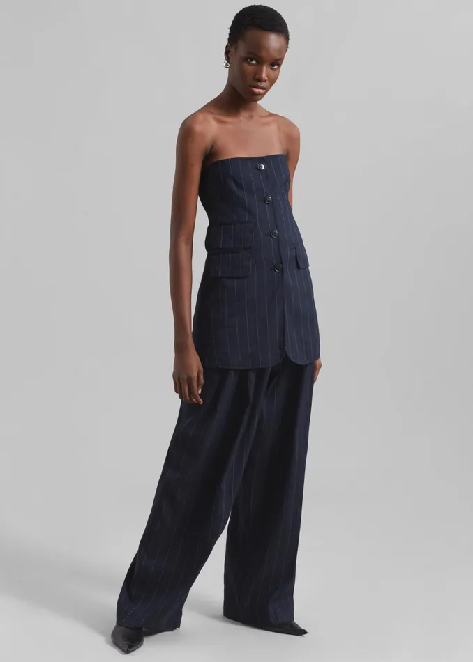 The Frankie Shop Bottoms Piper Pleated Trousers 8211 NavyBeige Pinstripe 8211 Women