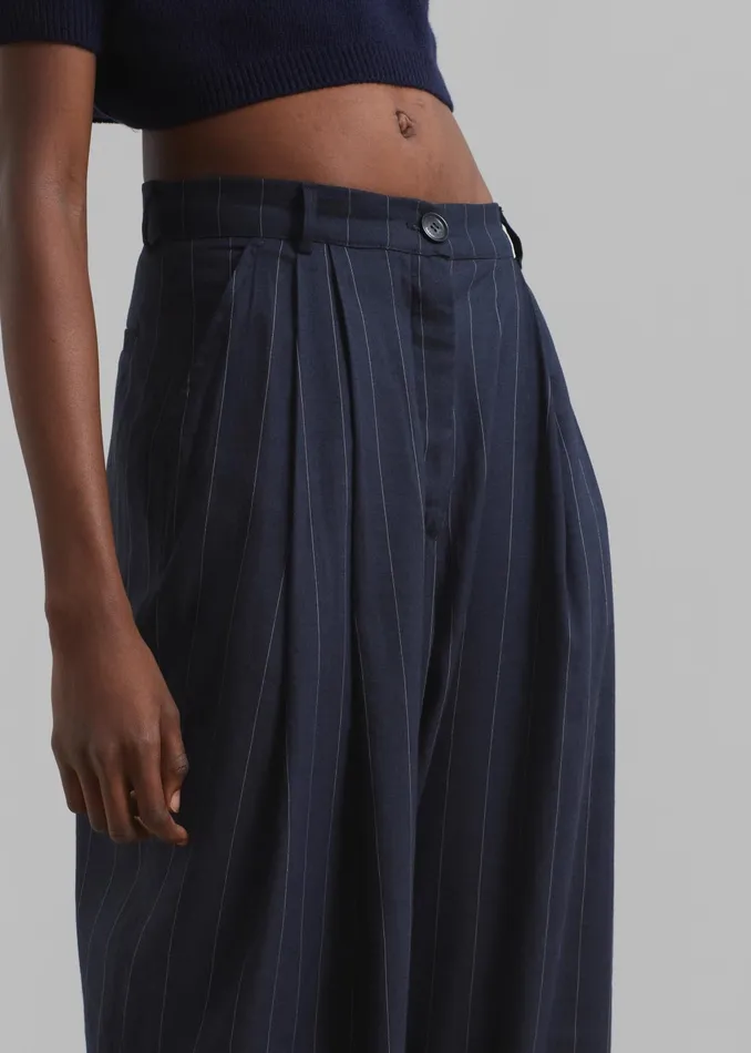 The Frankie Shop Bottoms Piper Pleated Trousers 8211 NavyBeige Pinstripe 8211 Women