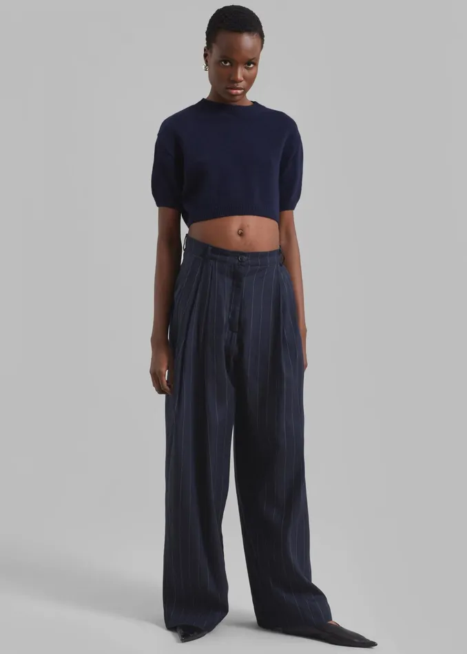 The Frankie Shop Bottoms Piper Pleated Trousers 8211 NavyBeige Pinstripe 8211 Women