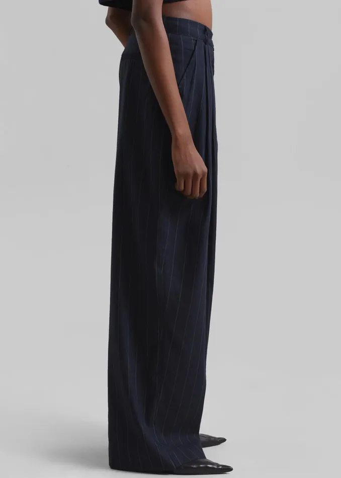The Frankie Shop Bottoms Piper Pleated Trousers 8211 NavyBeige Pinstripe 8211 Women