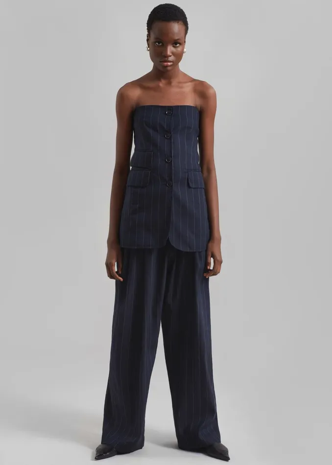 The Frankie Shop Bottoms Piper Pleated Trousers 8211 NavyBeige Pinstripe 8211 Women