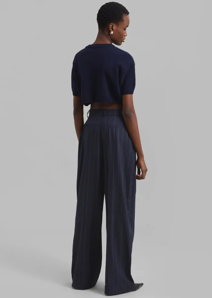 The Frankie Shop Bottoms Piper Pleated Trousers 8211 NavyBeige Pinstripe 8211 Women