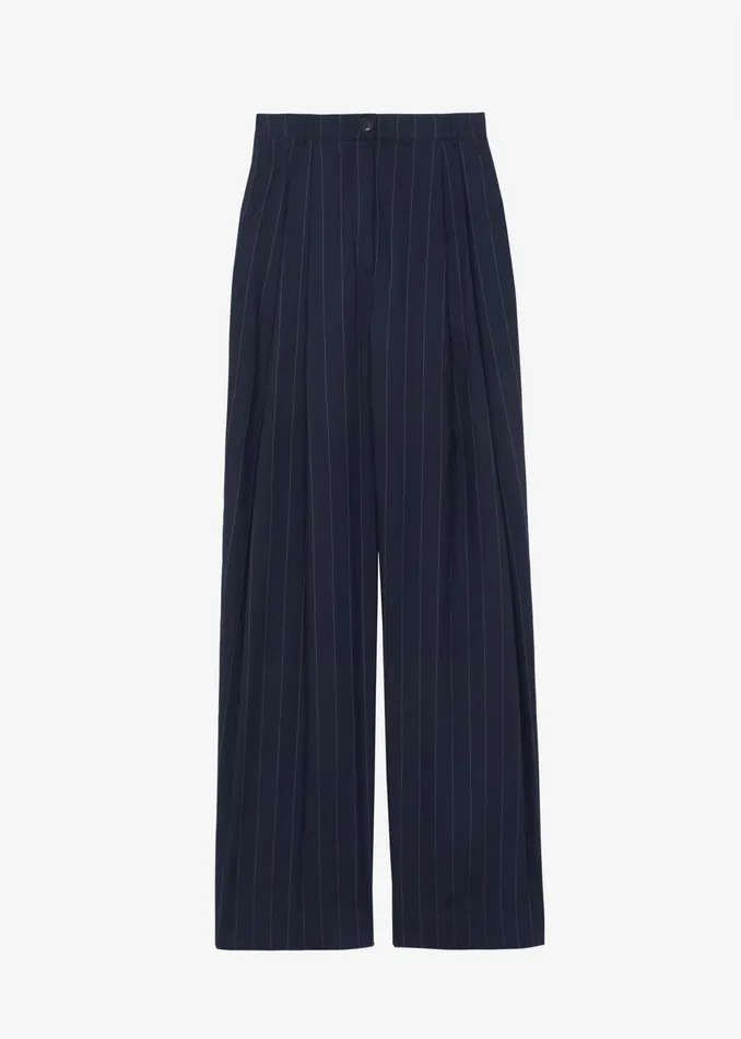 The Frankie Shop Bottoms Piper Pleated Trousers 8211 NavyBeige Pinstripe 8211 Women