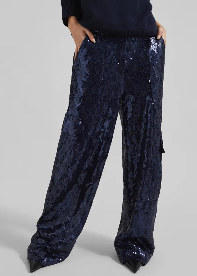 The Frankie Shop Bottoms Rotate Sequins Cargo Pants 8211 Dark Blue 8211 Women